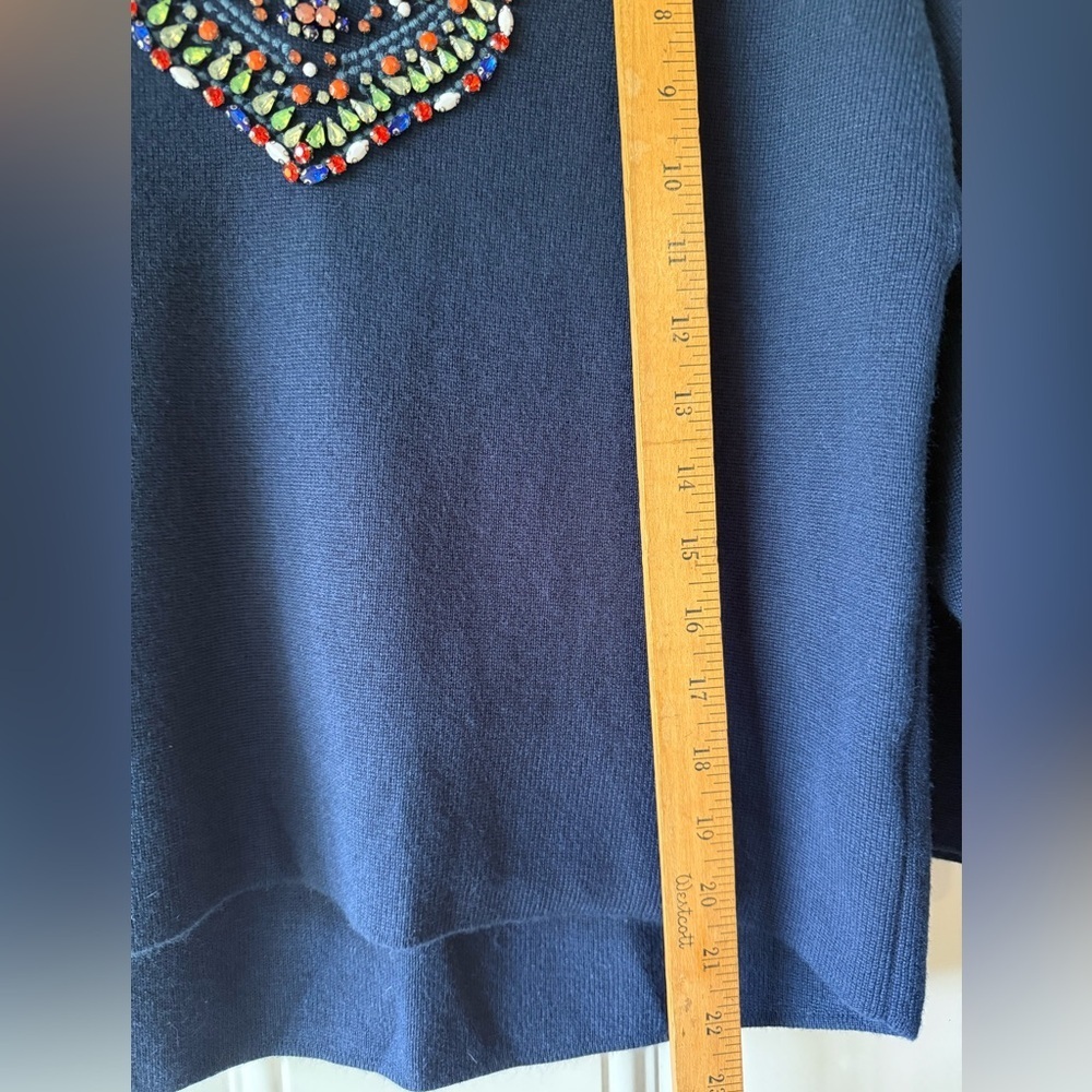 Anthropologie Moth Embroidered Embellished 3/4 Sleeve Pullover Blue Sweater - Picture 6 of 8